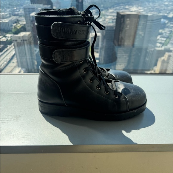 Black Leather Combat Boots - Picture 2 of 4